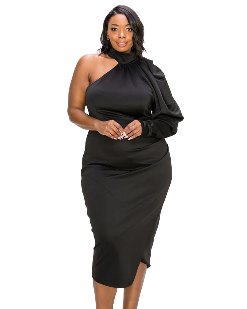 Front of a model wearing a size 3X GiGi Dress in Black by L I V D. | dia_product_style_image_id:323618